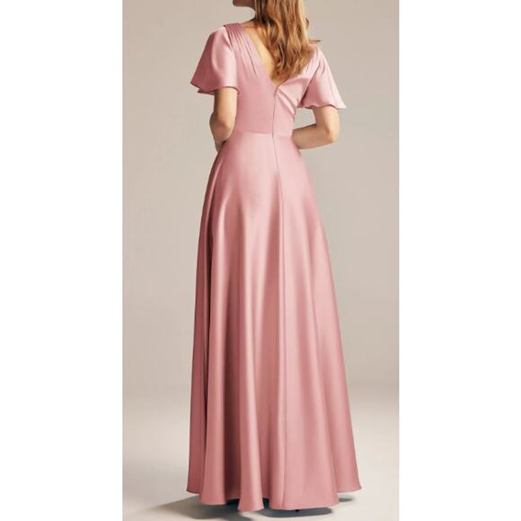 AW BRIDAL 20 3x plus rose quartz pink satin Bridesmaid Furst Maxi Dress B165 - Picture 4 of 6